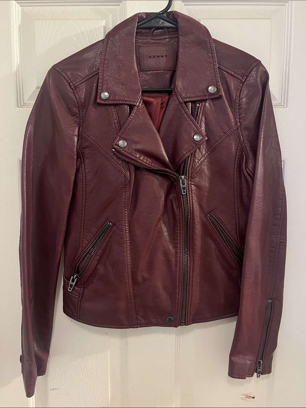 BlankNYC Women's Faux Leather Biker Jacket - Burgundy, size small